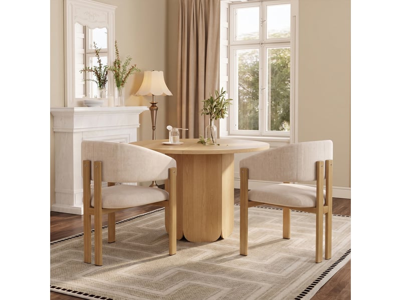  Ensemble table et chaise, table ronde 120×75cm chêne, 4 chaises modernes, assise confortable, durable, pour salon/café  - Conforama D