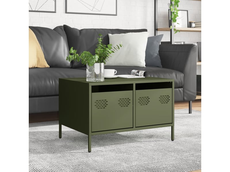  Meuble tv - banc tv - meuble de rangement vert olive 68x50x43,5 cm acier laminé à froid  - Conforama D