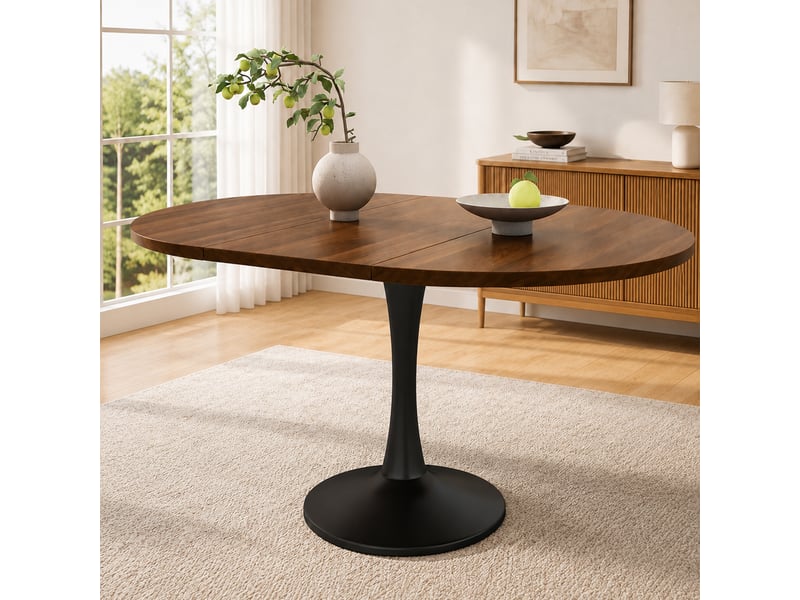 Table à manger ovale extensible 100140 x 100 x 75 cm en mdf et fer finition noyer, charge 100 kg, montage en 15 min. - Conforama B