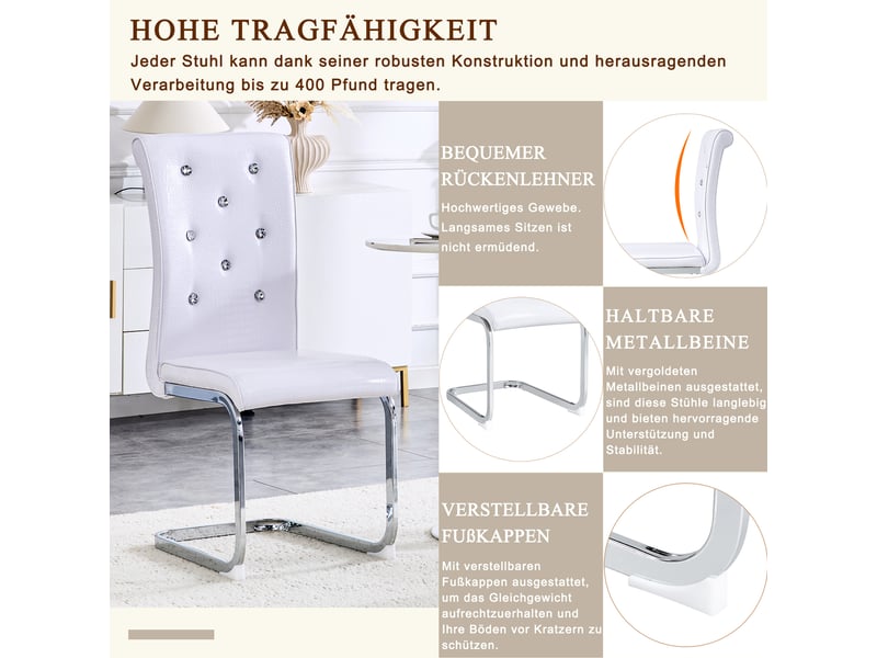 Chaises de salle à manger,57x41x101,5 cm,lot de 2,pvc et métal chromé,blanc - Conforama E