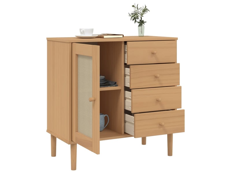 Buffet - bahut - meuble de rangement senja aspect rotin marron 80x40x80 cm bois massif de pin - Conforama D