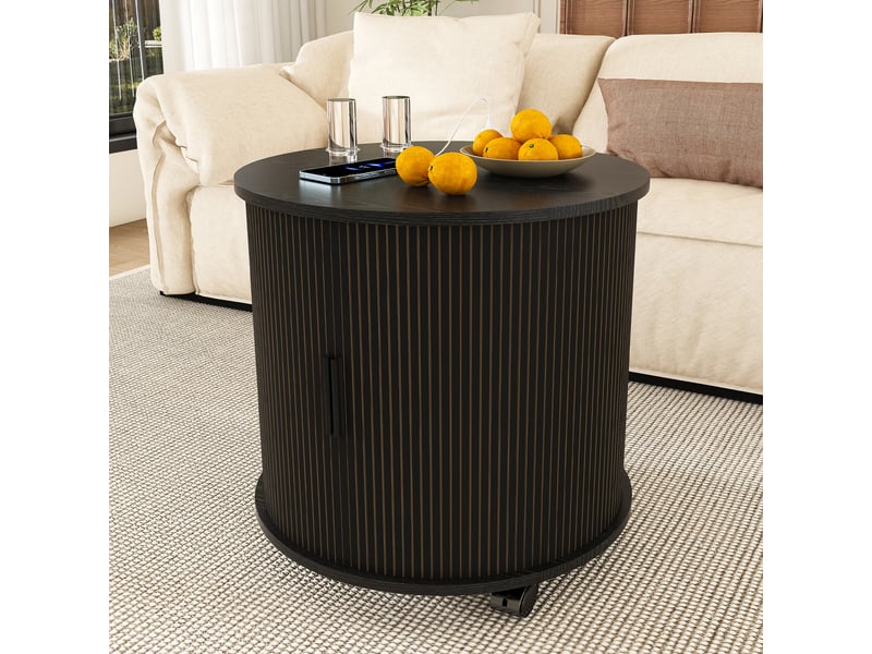  Table de chevet cylindrique avec 1 porte coulissante et station de charge, pour chambre, 60 × 60 × 60 cm  - Conforama D