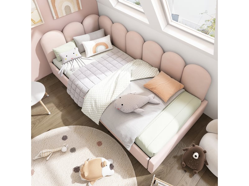  Lit rembourré - 90x190 cm - rose - velours - tiroirs intégrés - design fonctionnel CYQ-AB20257980R - Conforama R