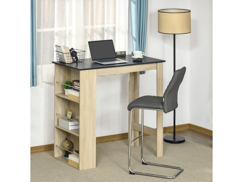  Table de bar table haute de cuisine mange-debout comptoir - dim. 112l x 57l x 106h cm - 3 étagères - aspect chêne clair noir  - Conforama D