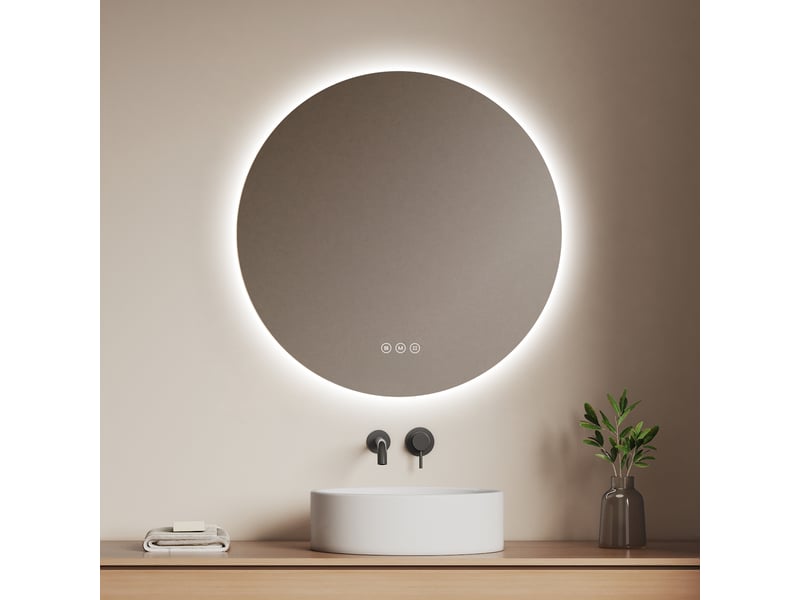 Emke miroir de salle de bain led rond diamètre 80 cm, anti-buée, rétro-éclairage sans cadre, interrupteur tactile, 3 couleurs de lumière - Conforama B