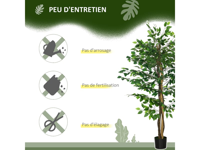  Lot de 2 plantes artificielles ficus hauteur 1,50 m tronc branches liane lichen feuilles grand réalisme pot inclus vert  - Conforama E