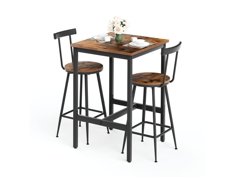  Ensemble table haute et 2 tabourets industriels marron rustique et noir 60 x 60 x 92 cm pour petits espaces  - Conforama A