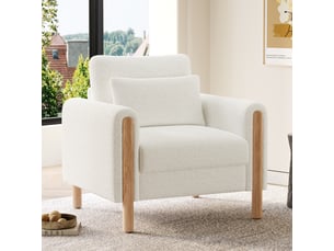 Fauteuil d'accent 87x83x88.5cm – fauteuil salon individuel avec coussin épais et oreiller lombaire – peluche – blanc