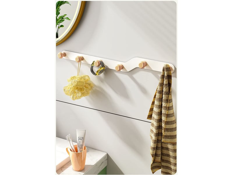  Patère murale en bois 5 crochets, double installation pour manteaux, clés, chapeaux, sacs, serviettes - entrée, chambre, salon, blanc  - Conforama C