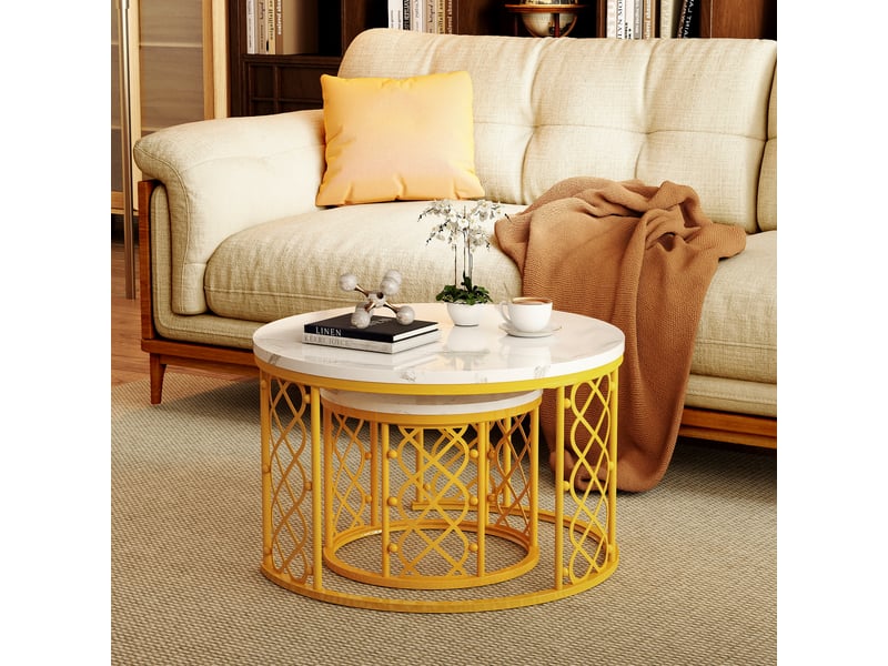  Table basse gigogne 2 pièces effet marbre, structure en métal homvra  - Conforama C