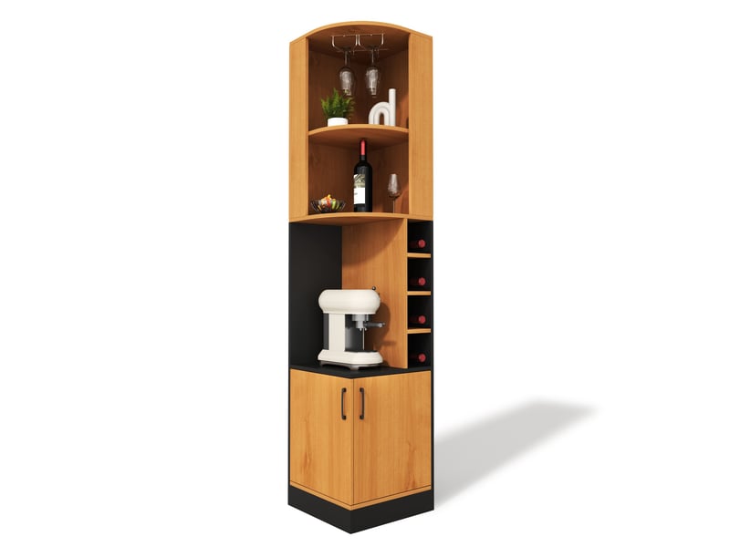 Meuble d'angle pour vin - 40 x 40 x 182 cm - bois et noir - colonne de rangement d'angle avec porte-verres et compartiments à bouteilles - Conforama A