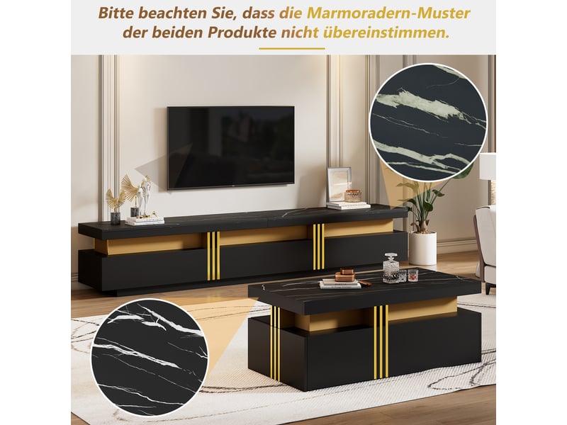  Ensemble meuble tv mural noir, table basse et meuble tv, combinaison de rangement multifonctionnelle  - Conforama B