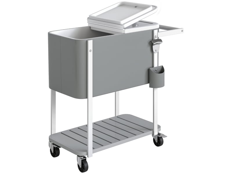  Chariot glacière sur roulettes 56l gris chariot à boissons mobile avec décapsuleur et étagère inférieure pour jardin  - Conforama A