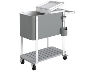 Chariot glacière sur roulettes 56l gris chariot à boissons mobile avec décapsuleur et étagère inférieure pour jardin