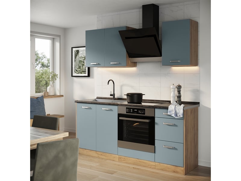  Vicco cuisine, bleu-grischêne doré, 180cm sans pt  - Conforama C