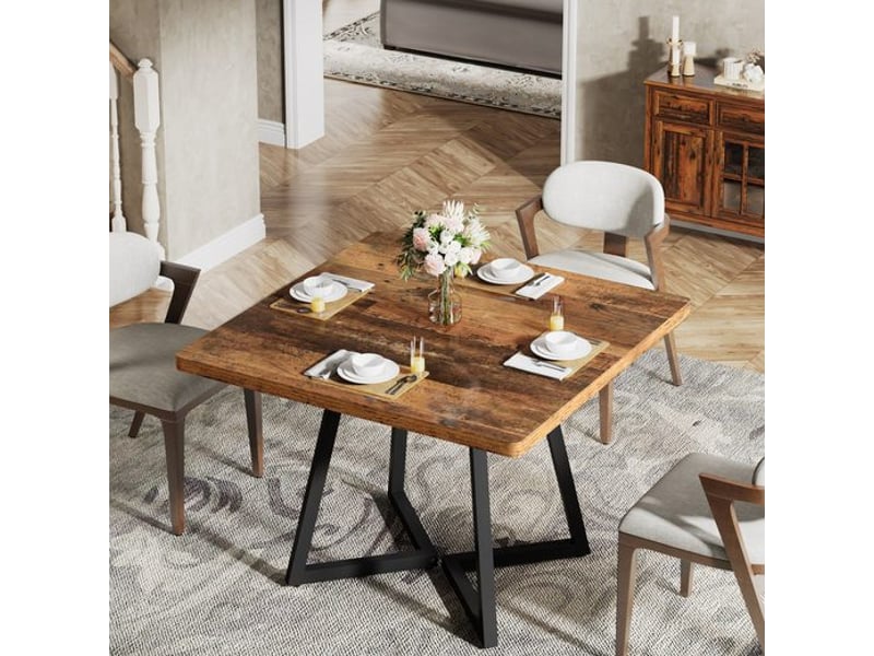Table à manger pour 4 personnes, table avec pied métallique table de salle à manger en bois - Conforama E