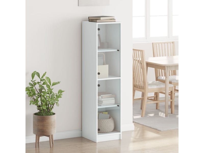  Buffet - bahut - meuble de rangement avec portes en verre blanc 35x37x142 cm  - Conforama C