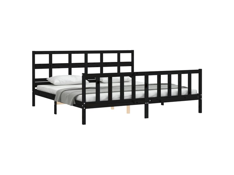 Lit double- lit adulte - cadre de lit sans matelas noir 200x200 cm bois massif de pin - Conforama C