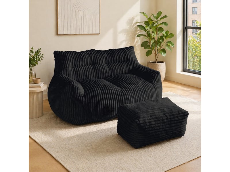  Fauteuil pouf modenvie avec repose-pieds noir 135 x 100 x 75 cm  - Conforama D