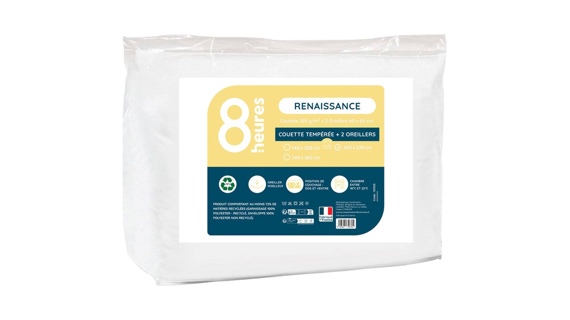 8 HEURES Couette 240x220 cm KIT RENAISSANCE blanc Conforama