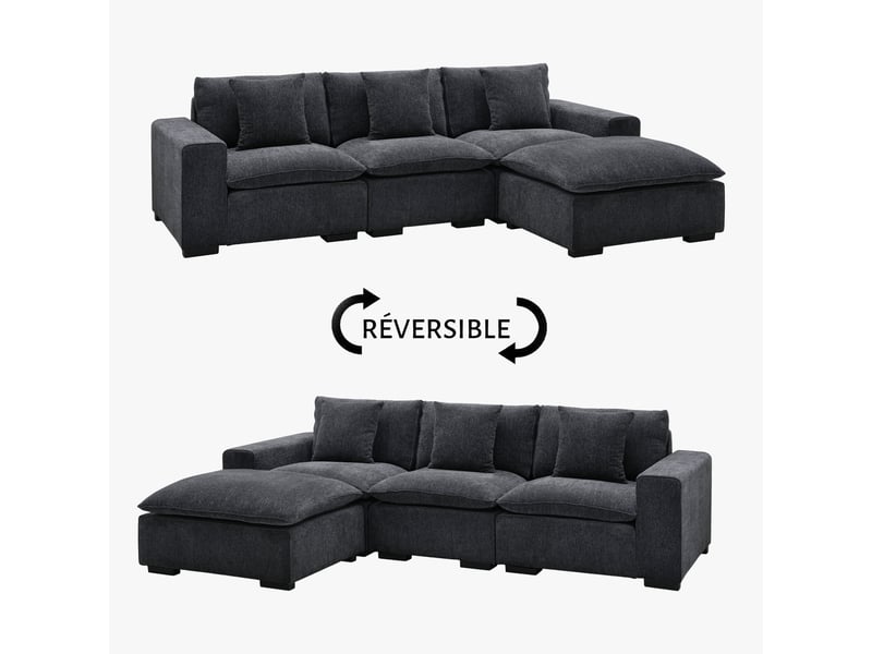  Canapé d'angle modulable et réversible en tissu gris foncé  - Conforama E