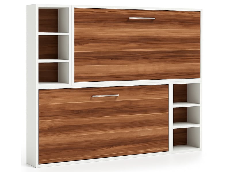  Lit escamotable superposé avec niches de rangement briano-90x200-cadre blanc-façade noyer  - Conforama A