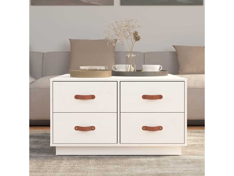  Table basse - table de salon - table à thé blanc 80x80x45 cm bois massif de pin  - Conforama C