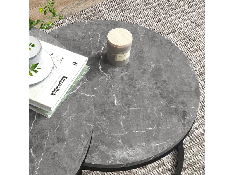  Lot de 2 tables basses gigognes empilable design industriel plateau imitation ciment pieds en métal gris  - Conforama W