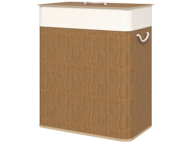 Panier à linge en bambou 100 l avec couvercle, sac amovible, poignées en corde, marron - Conforama A