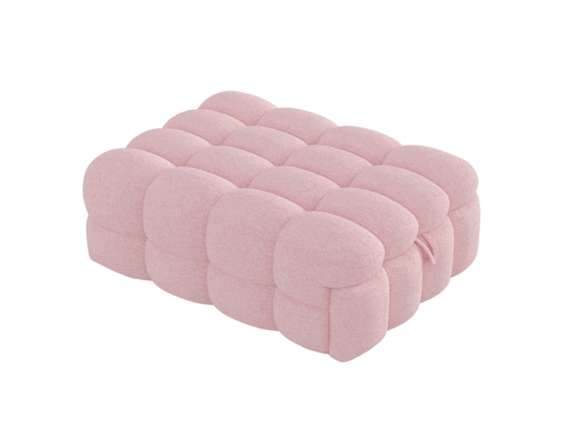  Lit capitonné rose 1 place - canapé-lit escamotable - pouf 2-en-1 bouclé rose  - Conforama E