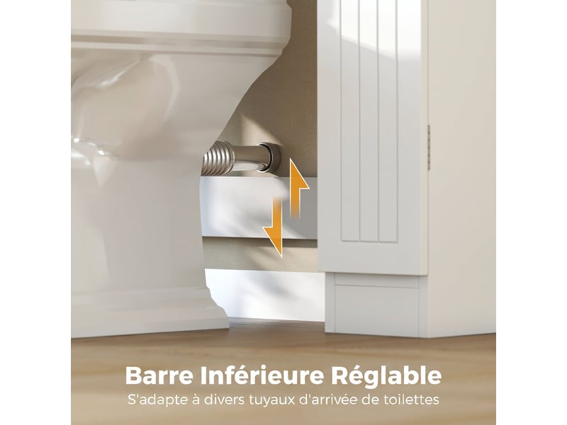  Meuble wc dessus de toilette avec 2 placards, tiroir basculant, blanc, porte-papier et étagères réglables  - Conforama R
