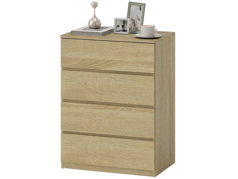  Commode en bois à 4 tiroirs avec glissières métalliques et poignées rainurées, 60 x 40 x 80 cm, couleur hêtre  - Conforama B