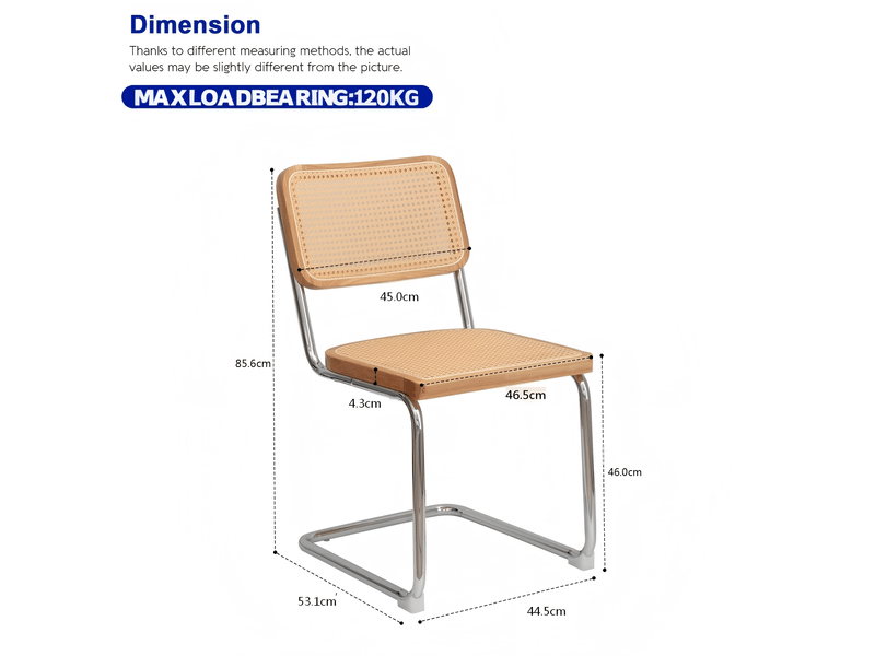  Lot de 2 chaises de salle à manger 53x46,4x84,6 cm, design rétro moderne, dossier en rotin et pieds chromés pour cuisine, rotin et chrome, naturel Sol Morn - Conforama C