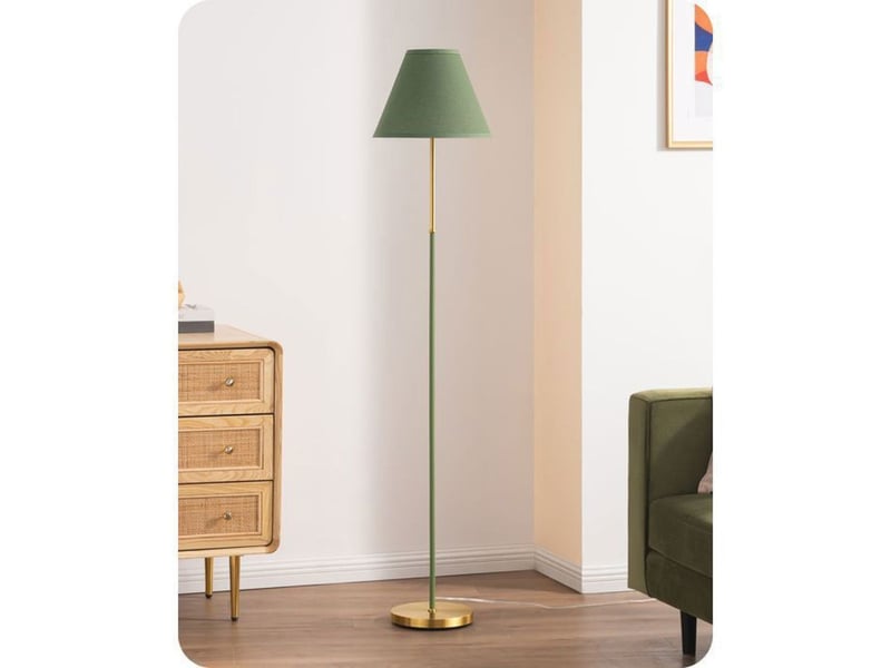  Lampe sur pied retro 158 cm abat-jour vert coton lin e27 led 2700k avec interrupteur au pied 370618_AADAW88161_6_DROPFR - Conforama A