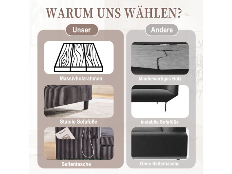  Chaise longue généreuse avec porte-gobelets, usb et led d'ambiance – idéale pour salon, chambre et véranda  - Conforama D