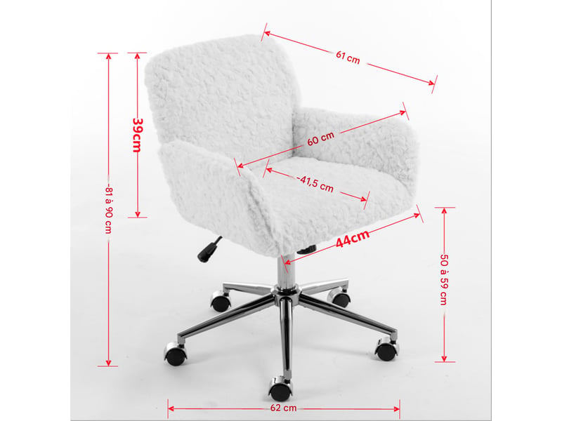  Chaise de bureau en fausse fourrure pivotante avec accoudoirs 61 x 60 x 90 cm W3223P498565 - Conforama C
