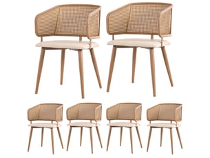 Lot de 6 chaises de salle à manger, 47x51x79 cm,chaises de cuisine rétro pour salon restaurant café, dossier en rotin et assise en velours, beige marron