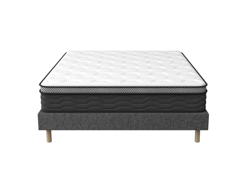  Sommier tapissé gris 140x190 + matelas ressorts ensachés 25 cm, 9 pieds fournis  - Conforama D