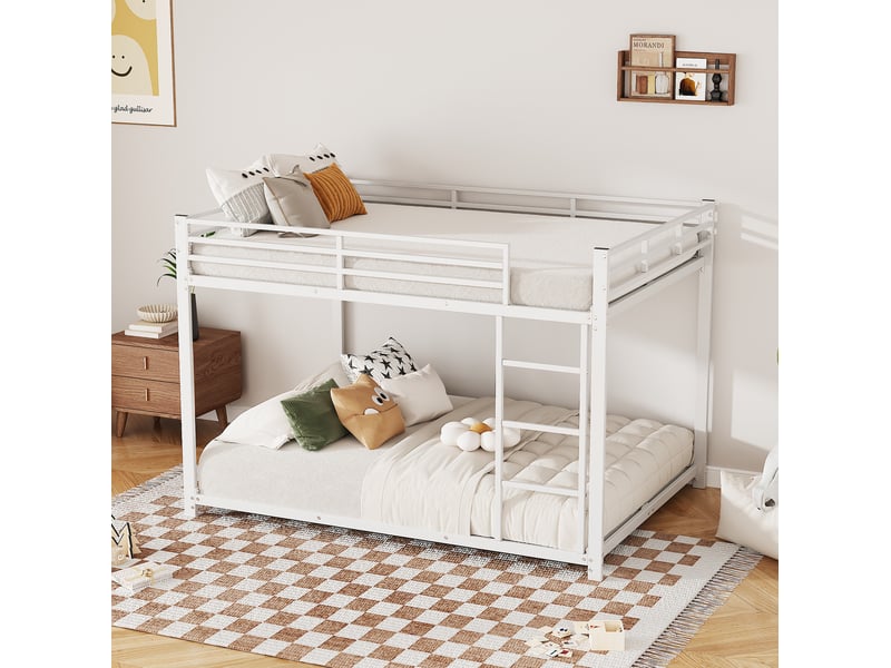 Lit superposé enfant en métal 140 x 200 cm, blanc, avec barrières de sécurité  - Conforama E