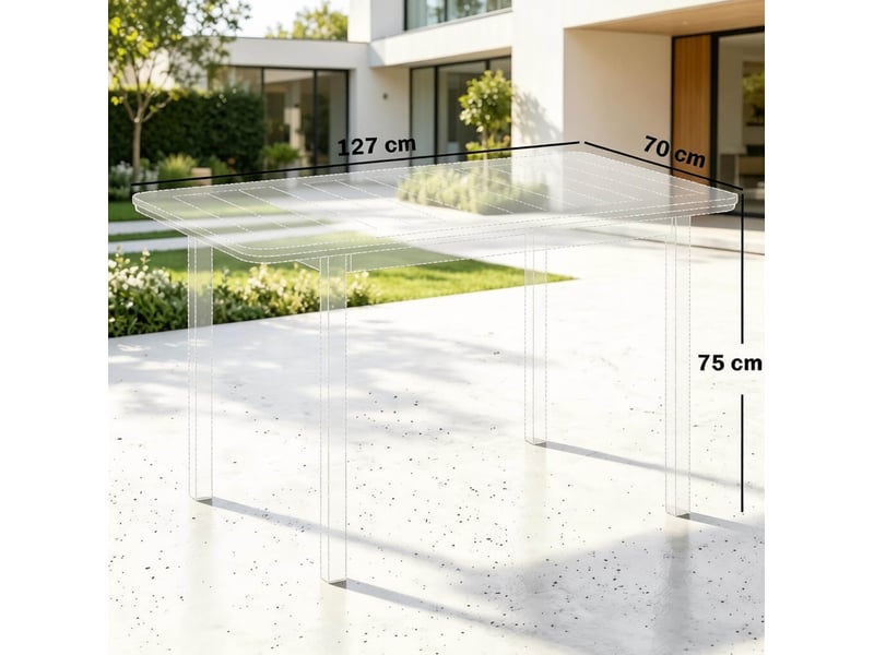 Table de jardin 127 x 70 x 75 cm marron, métal et plastique, plateau composite à lames pour 6 personnes - Conforama C