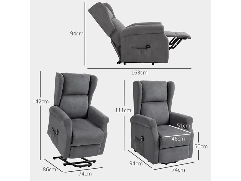 Fauteuil releveur électrique gris foncé, fauteuil relax avec fonction allongée, fauteuil en tissu effet lin pour salon - Conforama C