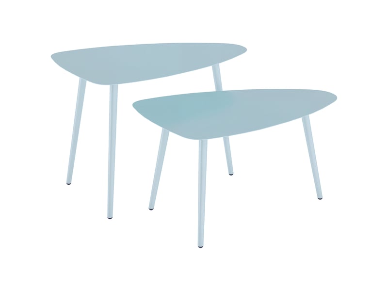  Lot de 2 tables basse de jardin, table gigogne, tables d'appoint steel bleu clair 65x45x45cm  - Conforama B