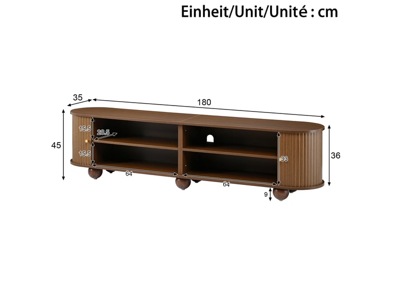  Meuble tv 180x35x45 cm avec 2 portes coulissantes finition noyer  - Conforama C