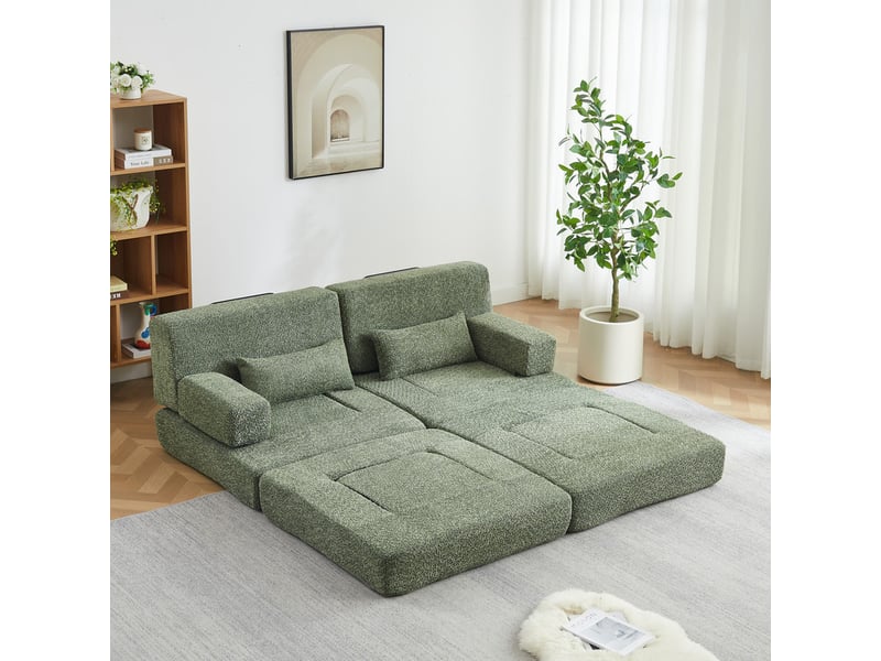 Canapé droit, canapé convertible 2 en 1, velours chenille, armature en fer, assise réglable pour salon, chambre ou bureau, 2 places, 80 x 90 x 182 cm, vert  - Conforama D