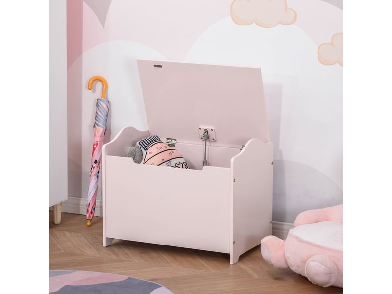 Banc de rangement en bois pour jouets, banc de rangement pour chambre d'enfant avec couvercle à piston pneumatique, 60 x 40 x 48 cm, rose  - Conforama D