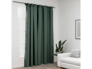 Rideau occultant, rideau black-out d'aspect de lin avec crochets vert 290x245 cm cf43974