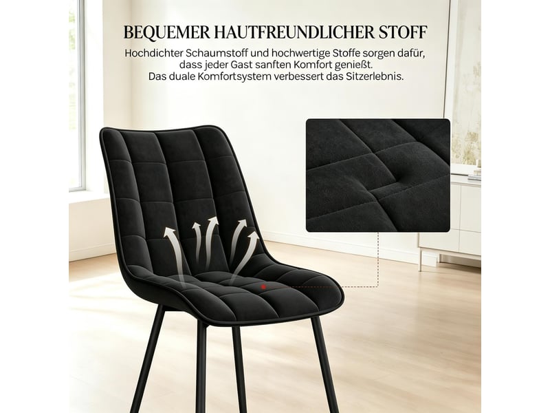  Chaises de salle à manger lot de 2 ergonomiques - dossier rembourré, pieds en métal, velours noir  - Conforama E