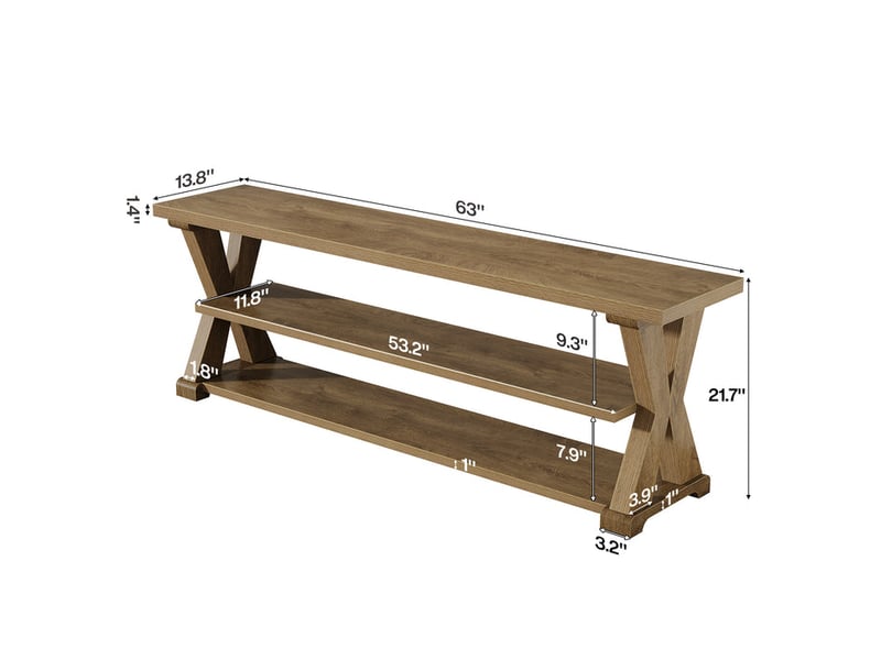  Banc de rangement pour entrée de 160 cm avec étagères (3 niveaux), banc à chaussures en bois style ferme avec côtés en croix pour couloir ; meuble de rangement rustique pour salon, chambre ou véranda  - Conforama C
