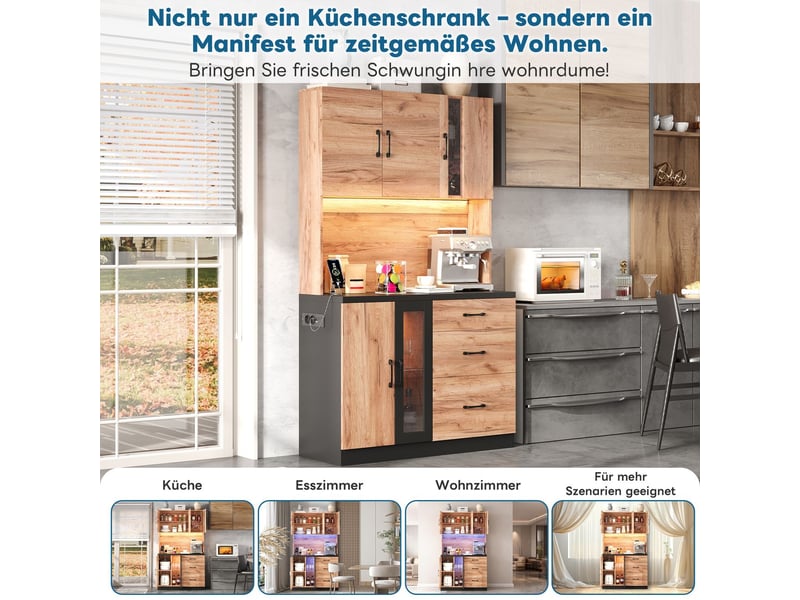  Meuble de rangement 105 x 40 x 180 cm design moderne noir aspect bois éclairage led étagères réglables prise style européen  - Conforama E