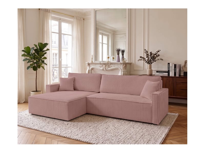  Farah - canapé d'angle max réversible et convertible 5 places accoudoirs slim en velours côtelé  - Conforama B